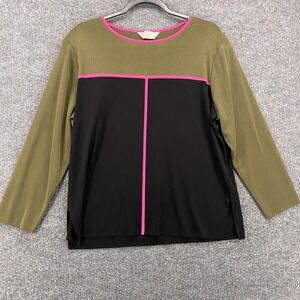 Exclusively Misook Blouse Top Womens PL Petite Colorblock Slinky Shoulder Pads